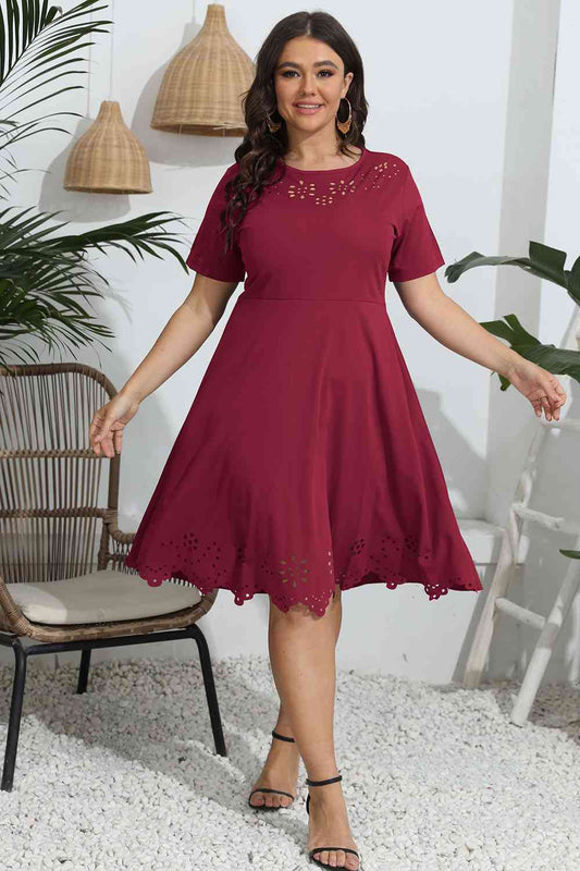 Plus Size Round Neck Openwork Dress