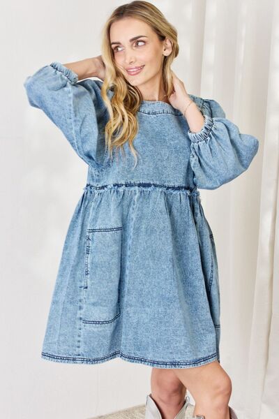 HEYSON Full Size Oversized Denim Babydoll Dress